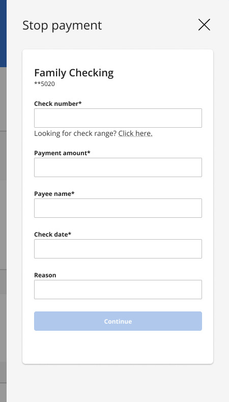 Stop payment form