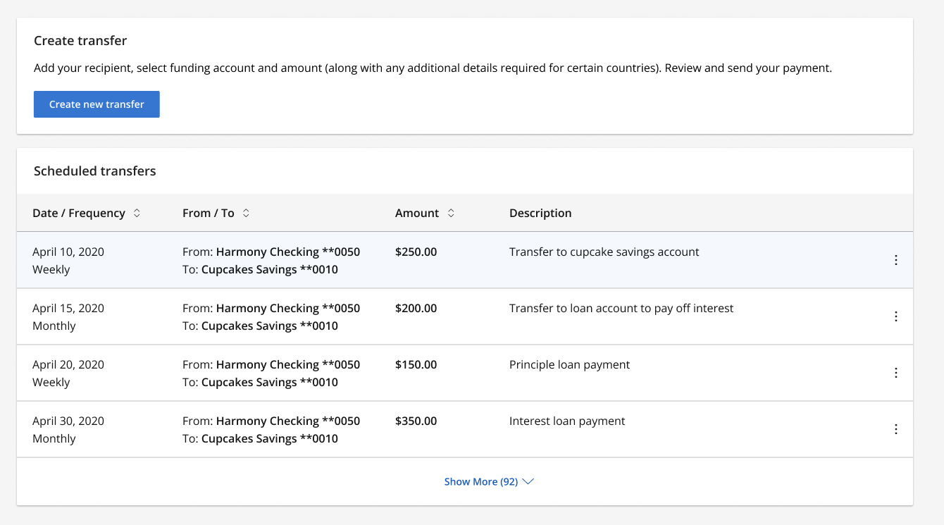 Create transfer and scheduled transfers